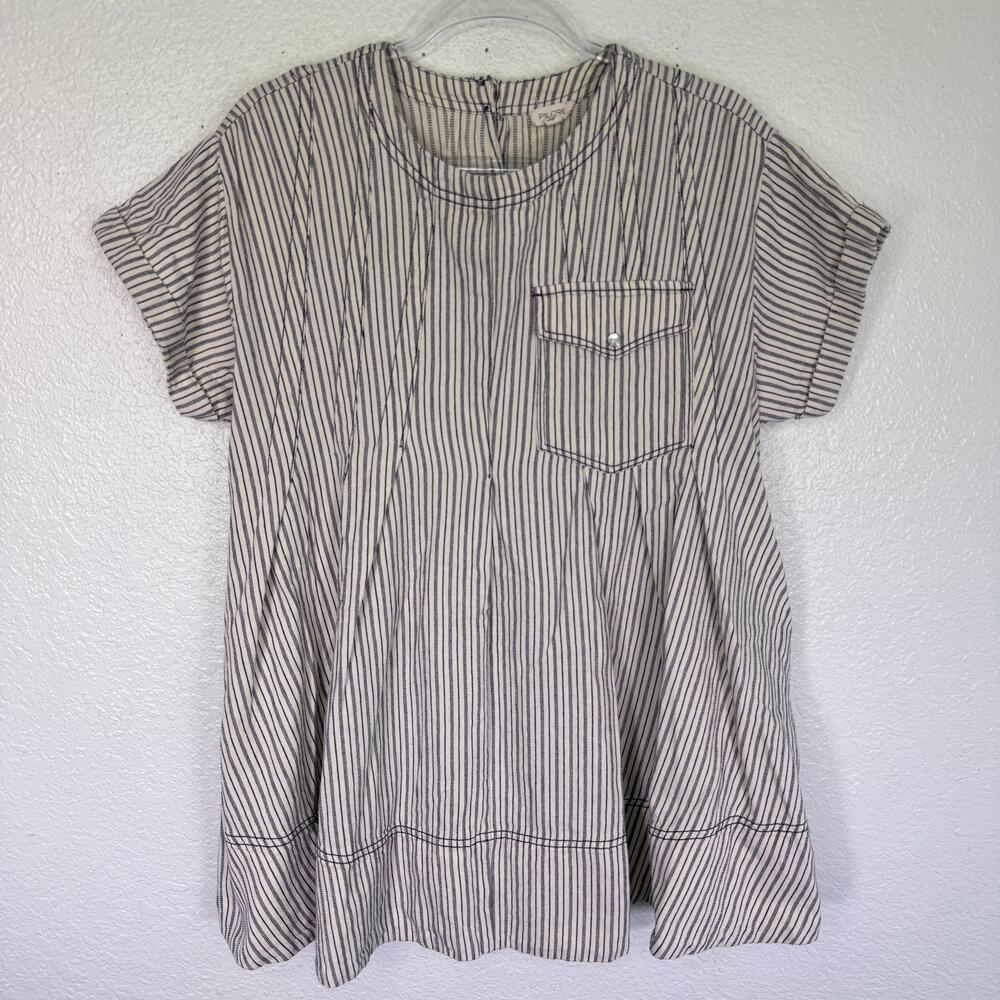 Anthropologie Pilcro Dress Womens Small Denim Mini Swing Stripe Empire Cotton